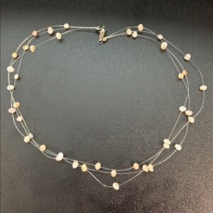 Pretty Beaded Pearl Multi Strand Delicate Fishline Choker Statement Necklace